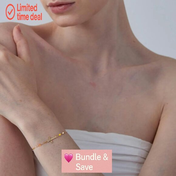 9-Piece Adjustable Dainty Cross Bracelet Set Stainless Steel Christian - Picture 3 of 8